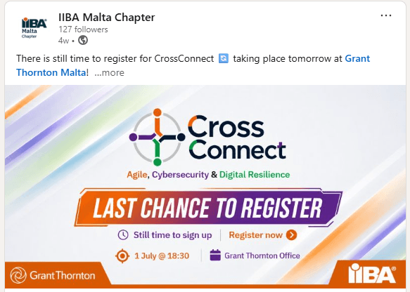 Social media creative for IIBA Malta