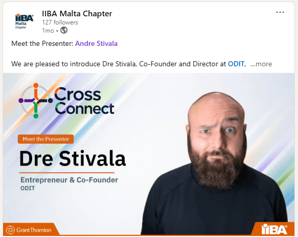 Social media creative for IIBA Malta